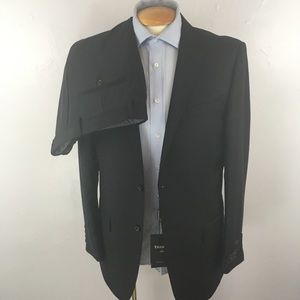Tiglio mens suit solid black 40L made in italy 2 piece 100% wool new nwt ea0271